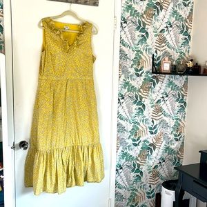 J. Crew Factory Yellow Dress with Blue Floral Pattern